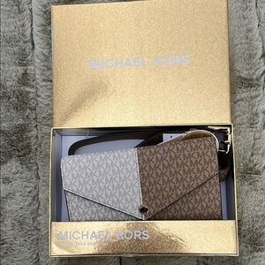 Michael Kors Gold, Brown, and White Crossbody Bag